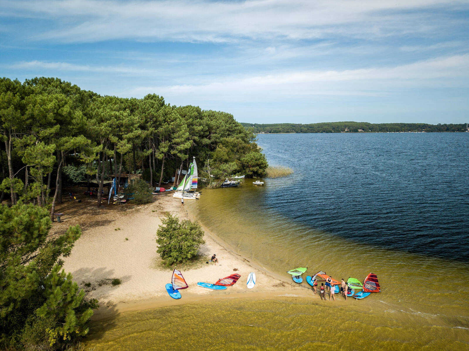 Aerial view of Lake Lacanau and Tedey Yacht Club